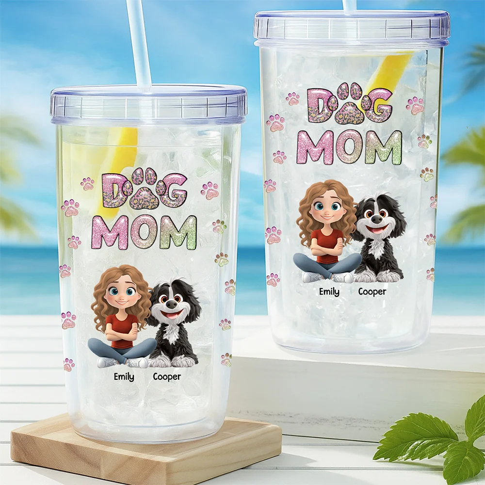 Dog Mom Lovely Chibi - Personalized Custom 14oz Plastic Tumbler - Image 2