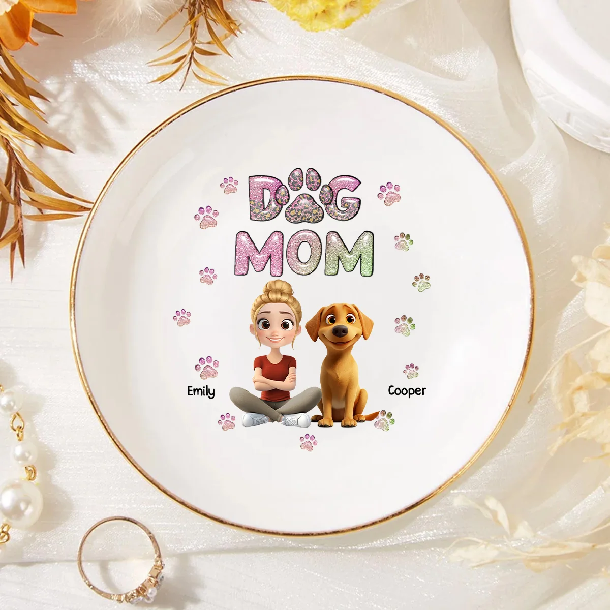 Dog Mom Lovely Chibi - Personalized Custom Jewelry Dish