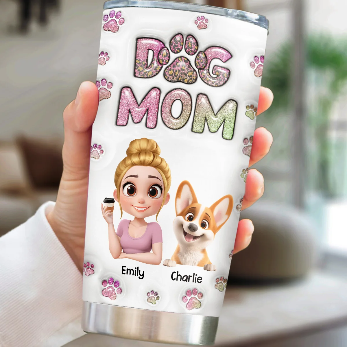 Dog Mom Lovely Chibi Version 2 - Personalized Custom 3D Inflated Effect Tumbler - Image 2