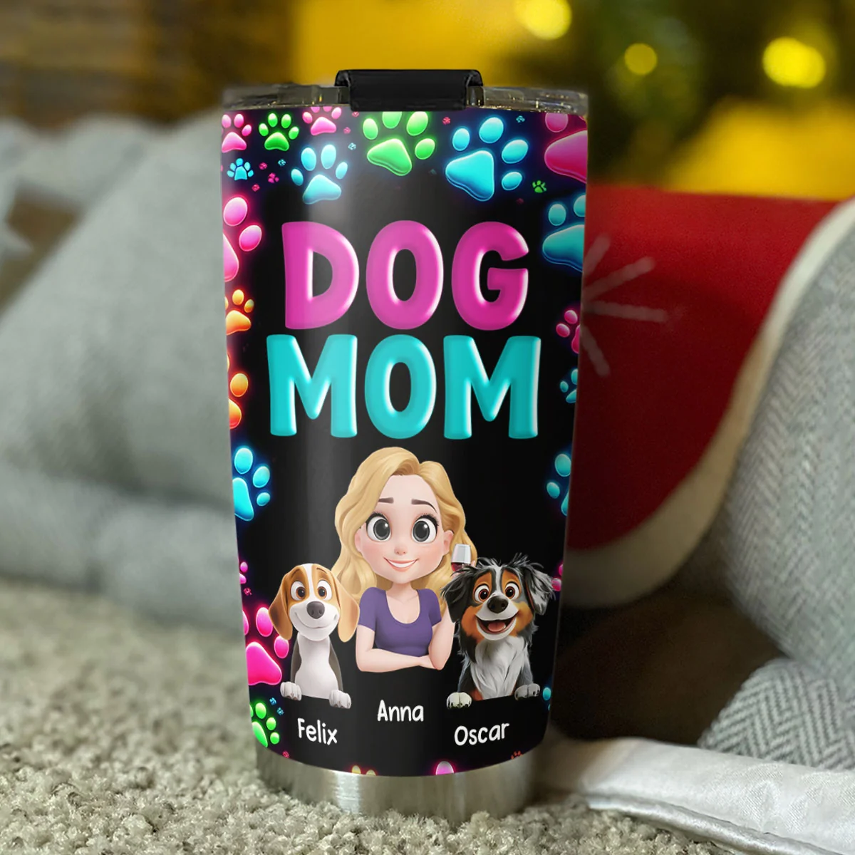 Dog Mom Neon - Personalized Custom Tumbler - Image 3