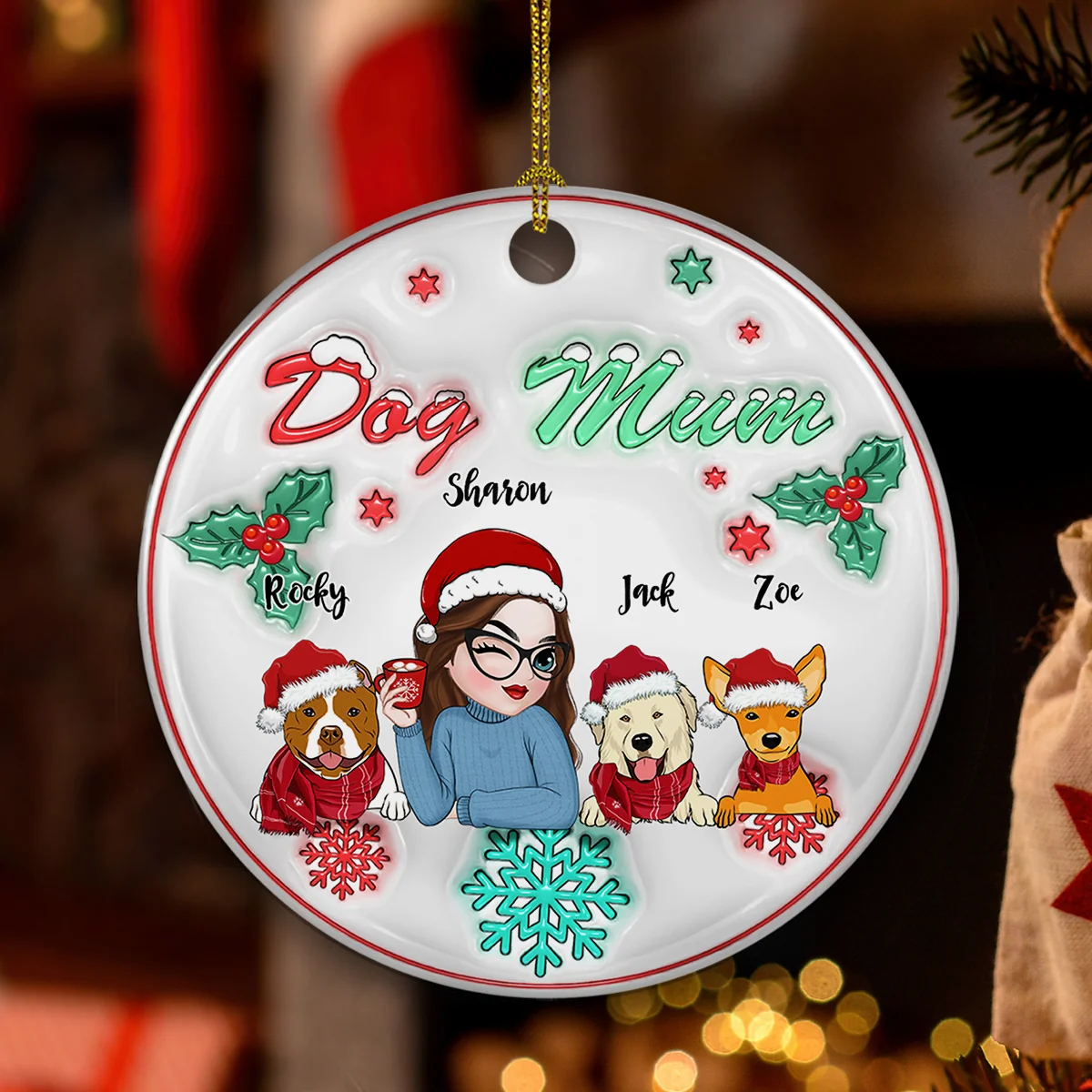 Dog Mom Pastel - Personalized Custom 3D Inflated Effect Ceramic Ornament - Image 3