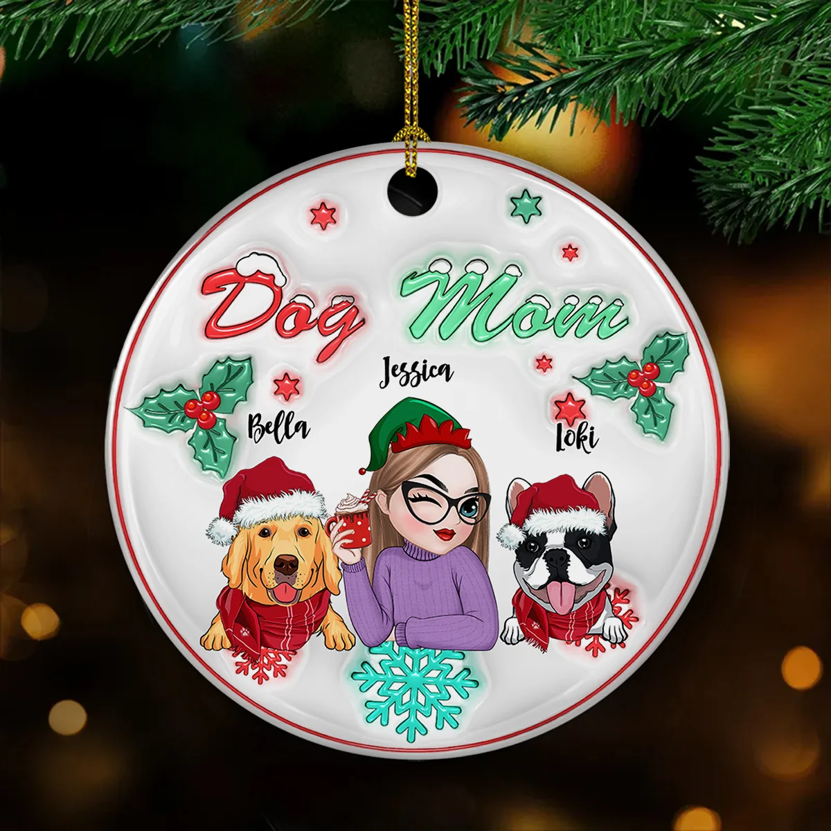 Dog Mom Pastel - Personalized Custom 3D Inflated Effect Ceramic Ornament - Image 4