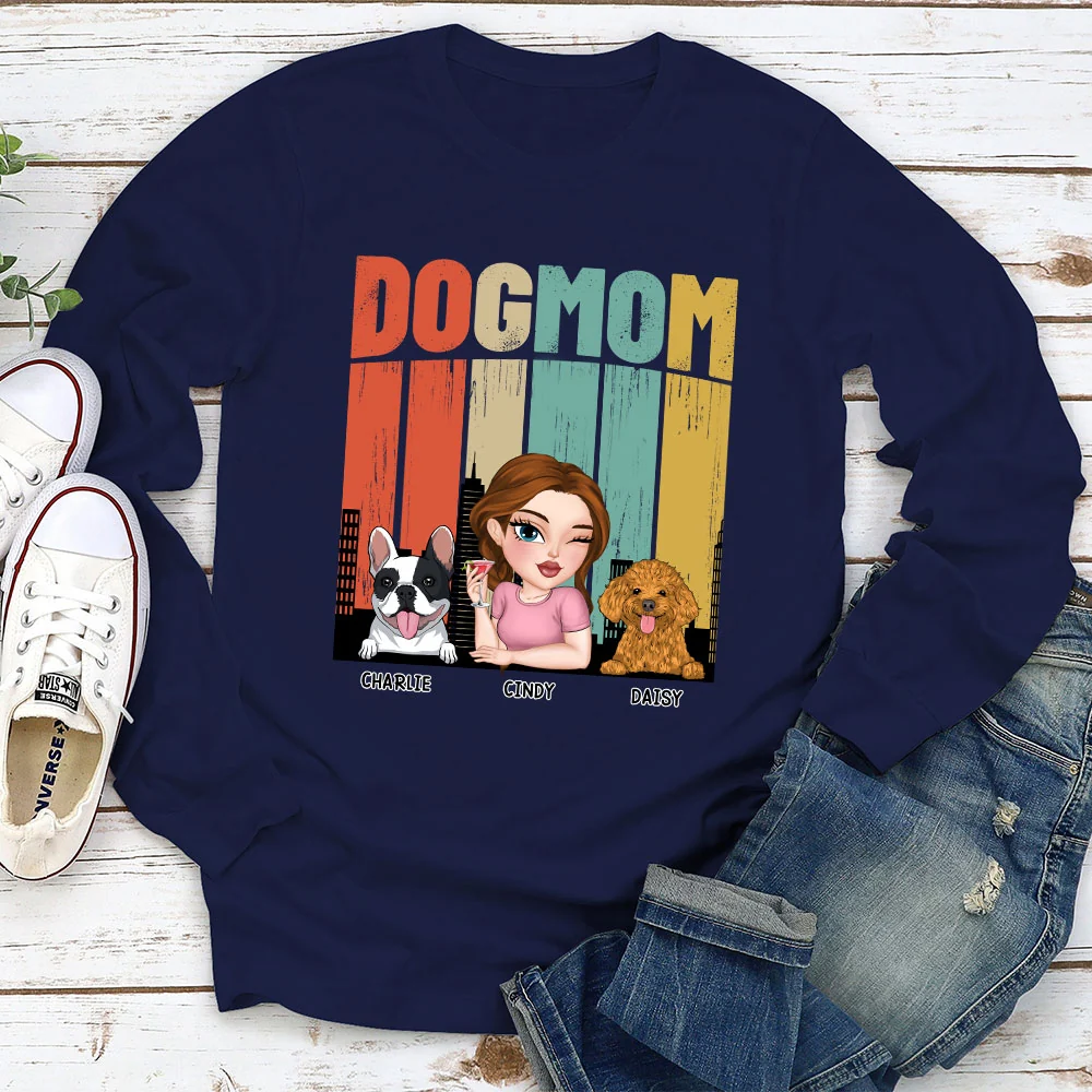 Dog Mom Retro - Personalized Custom Long Sleeve T-Shirt - Image 3