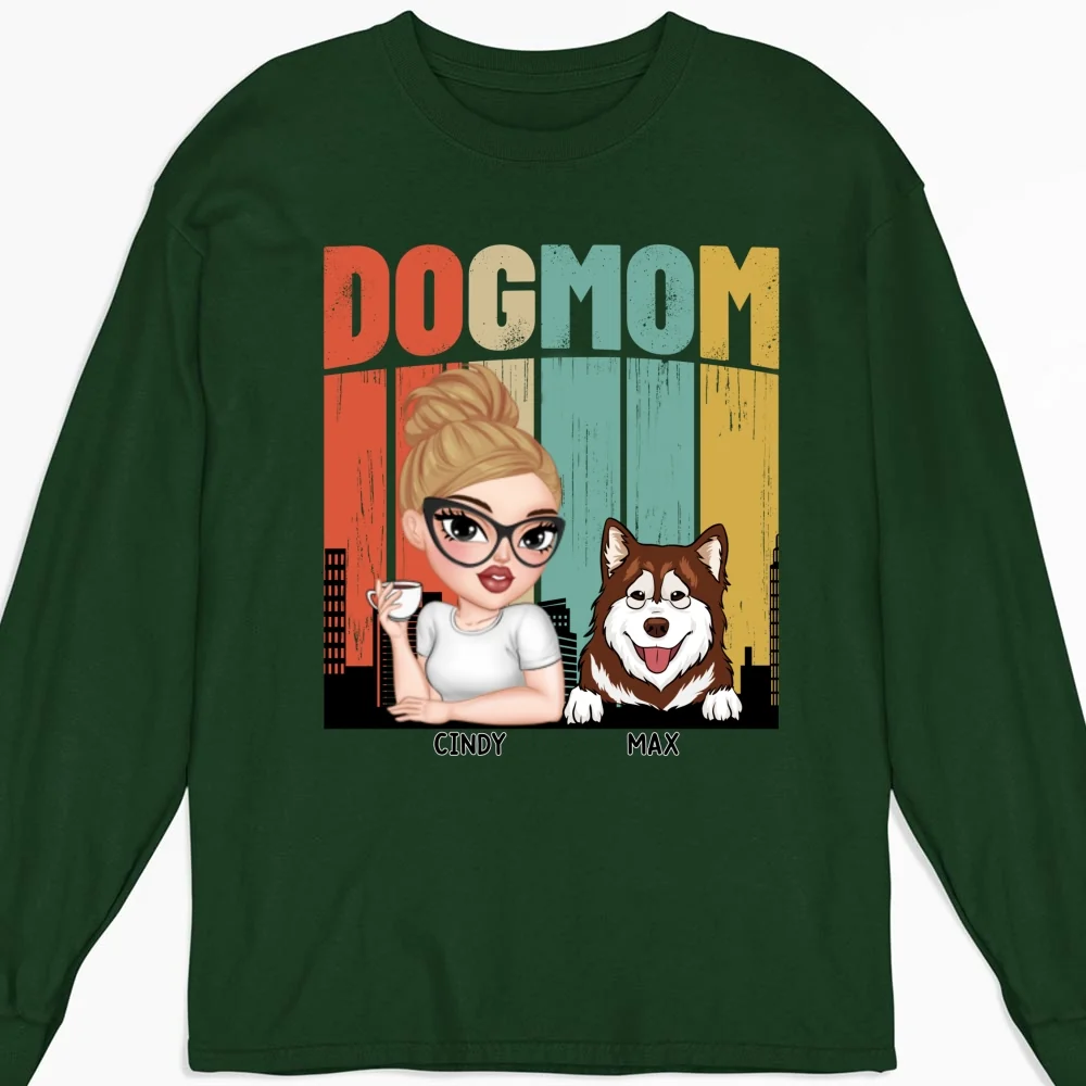 Dog Mom Retro - Personalized Custom Long Sleeve T-Shirt - Image 5