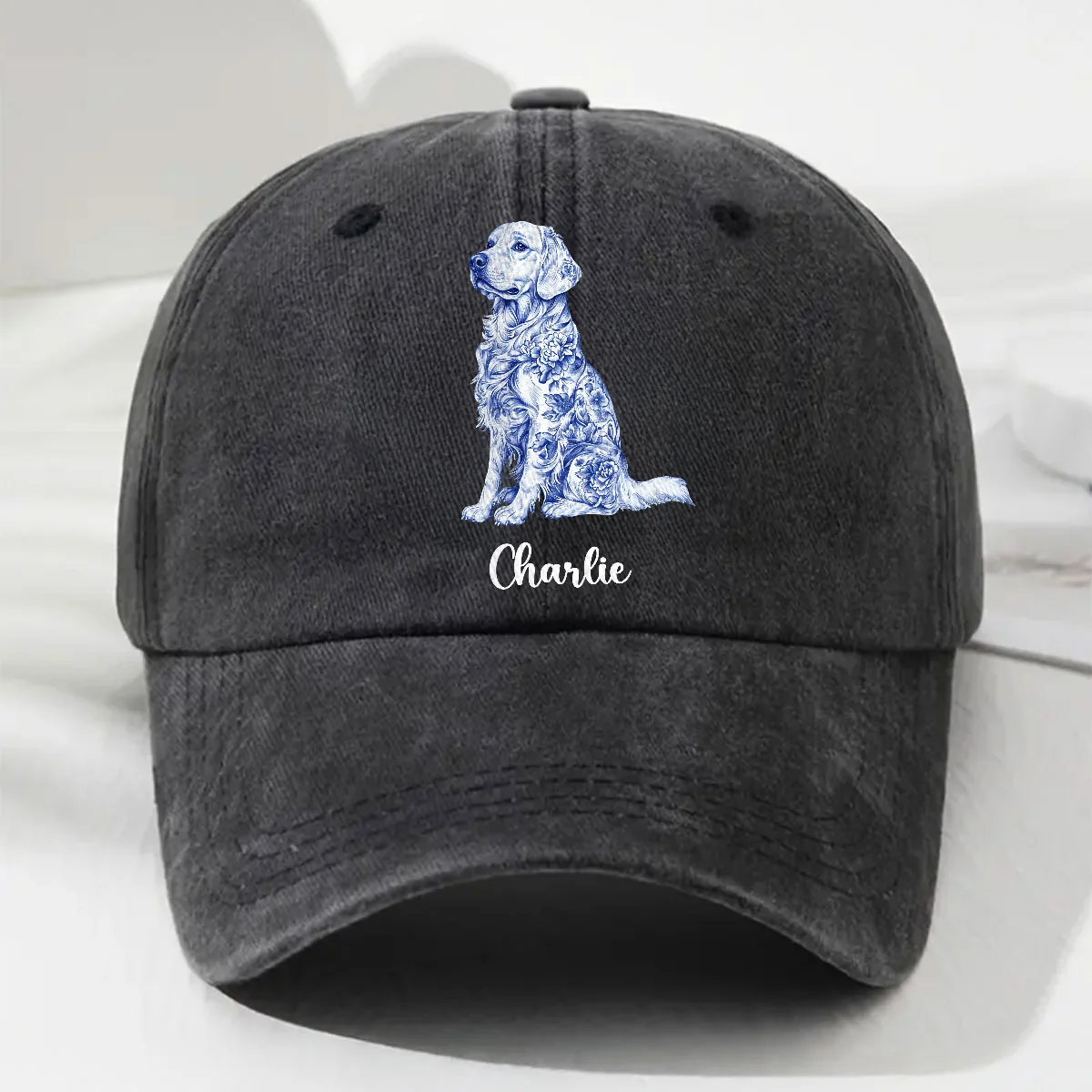 Dog Mom Toile De Jouy - Personalized Custom Vintage Washed Denim Cap