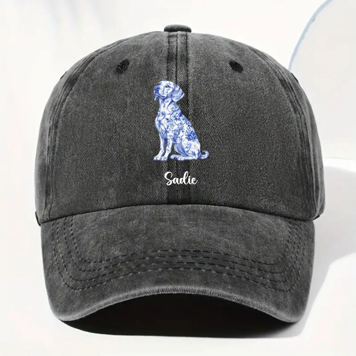 Dog Mom Toile De Jouy - Personalized Custom Vintage Washed Denim Cap - Image 6