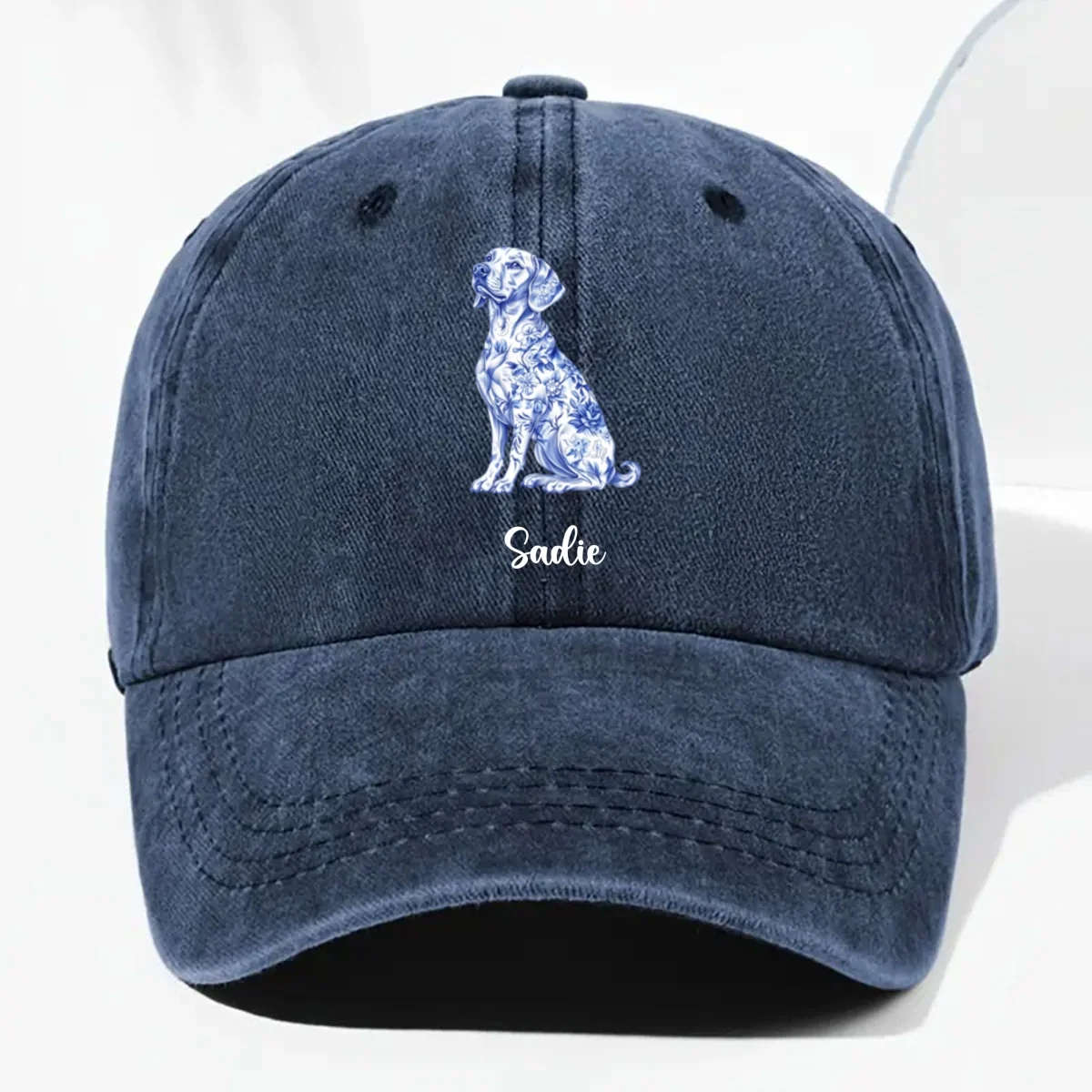 Dog Mom Toile De Jouy - Personalized Custom Vintage Washed Denim Cap - Image 8