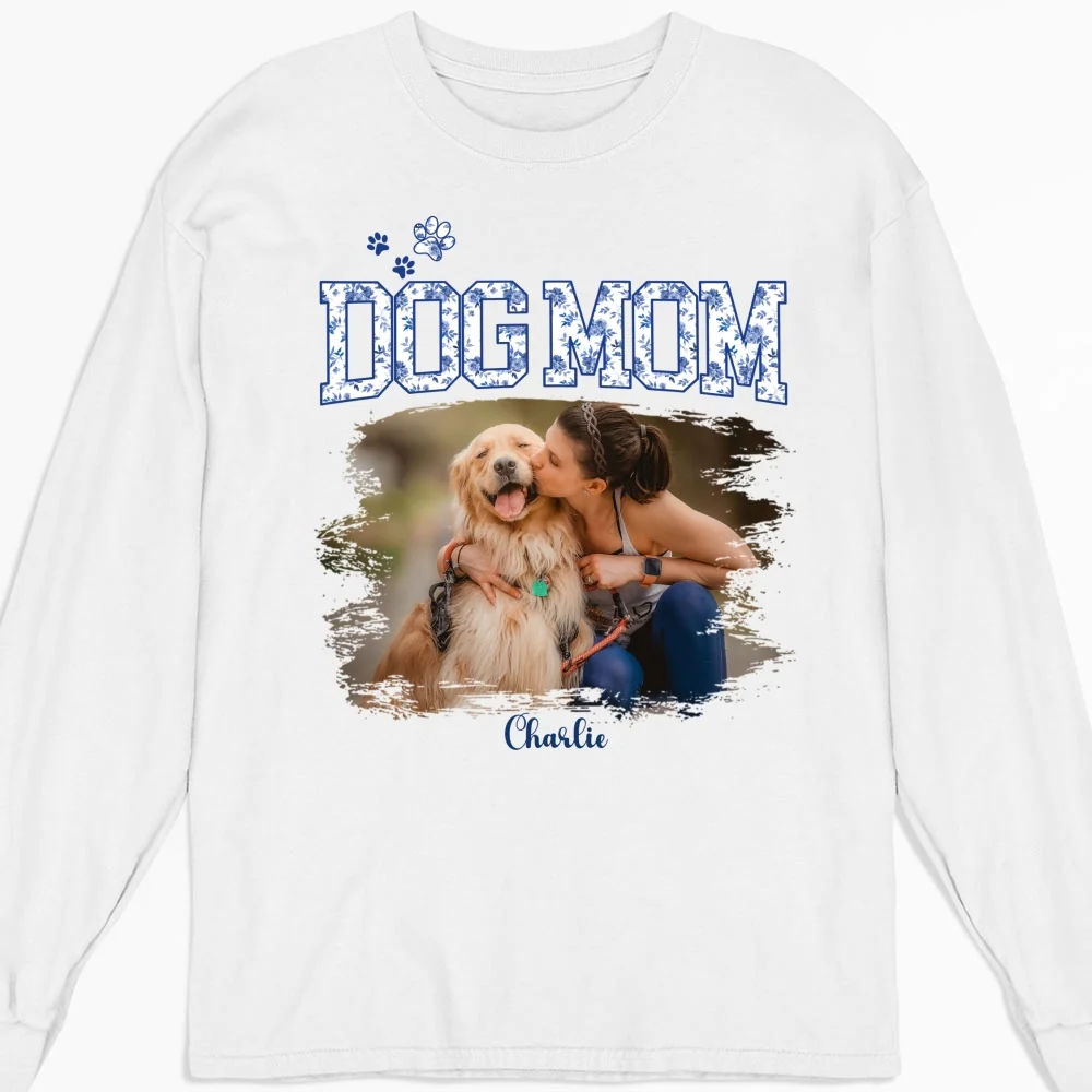 Dog Mom Toile Photo - Personalized Custom Long Sleeve T-Shirt - Image 3