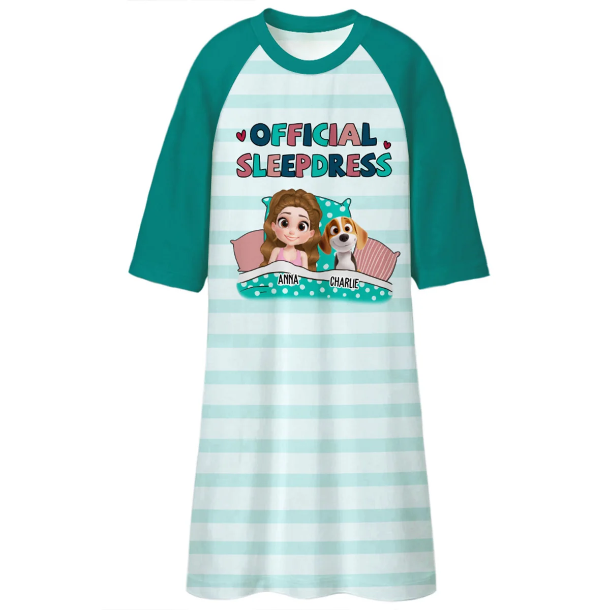 Dog Official Sleepdress Cartoon - Personalized Custom 3/4 Sleeve Dress - Image 2
