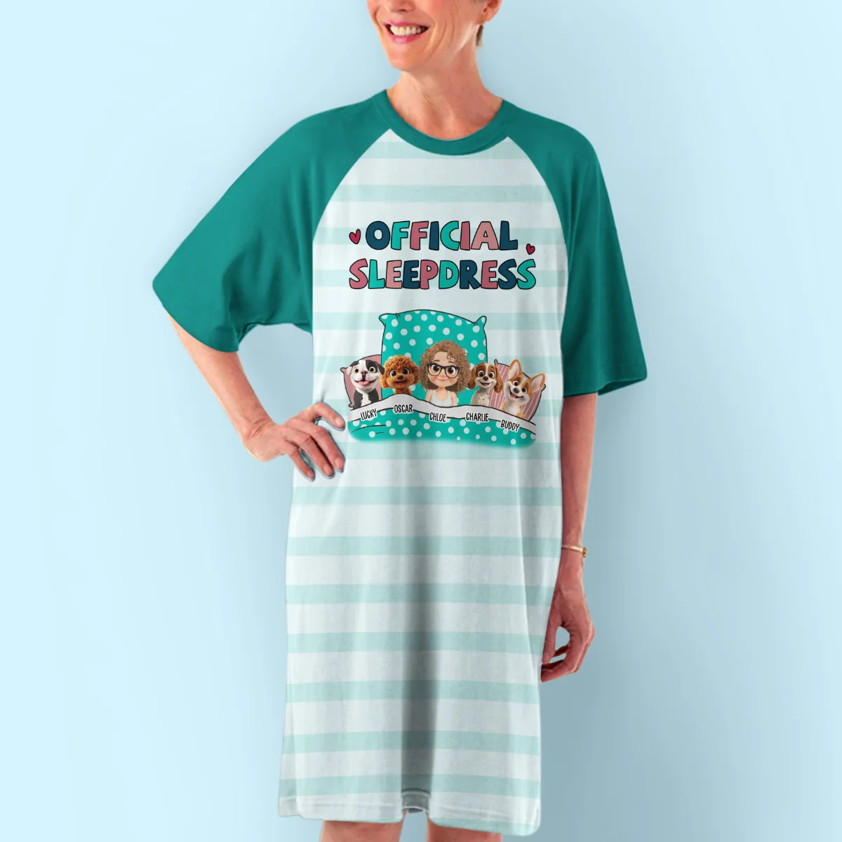 Dog Official Sleepdress Cartoon - Personalized Custom 3/4 Sleeve Dress - Image 4
