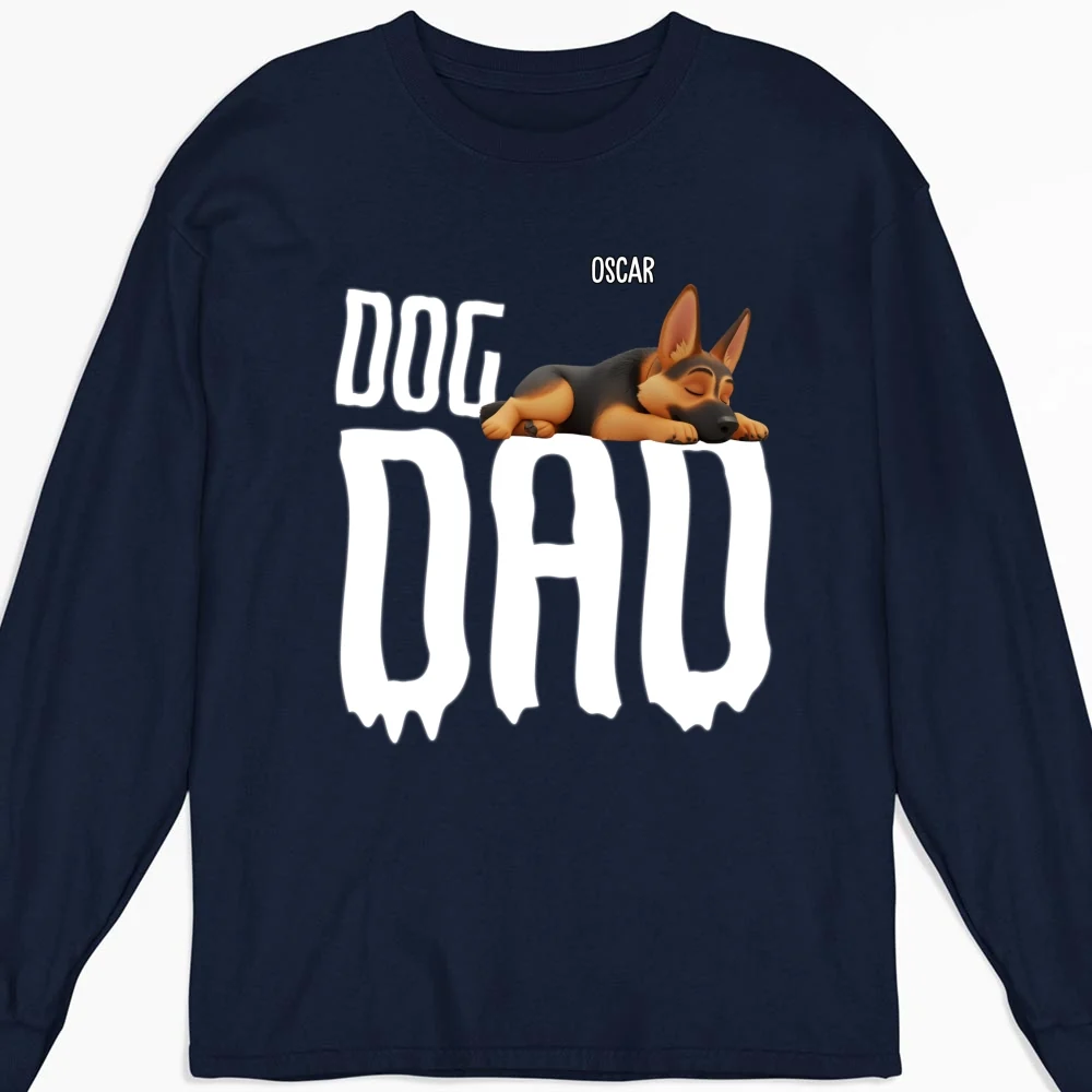 Dog Sleeping On Dad - Personalized Custom Long Sleeve T-Shirt - Image 6