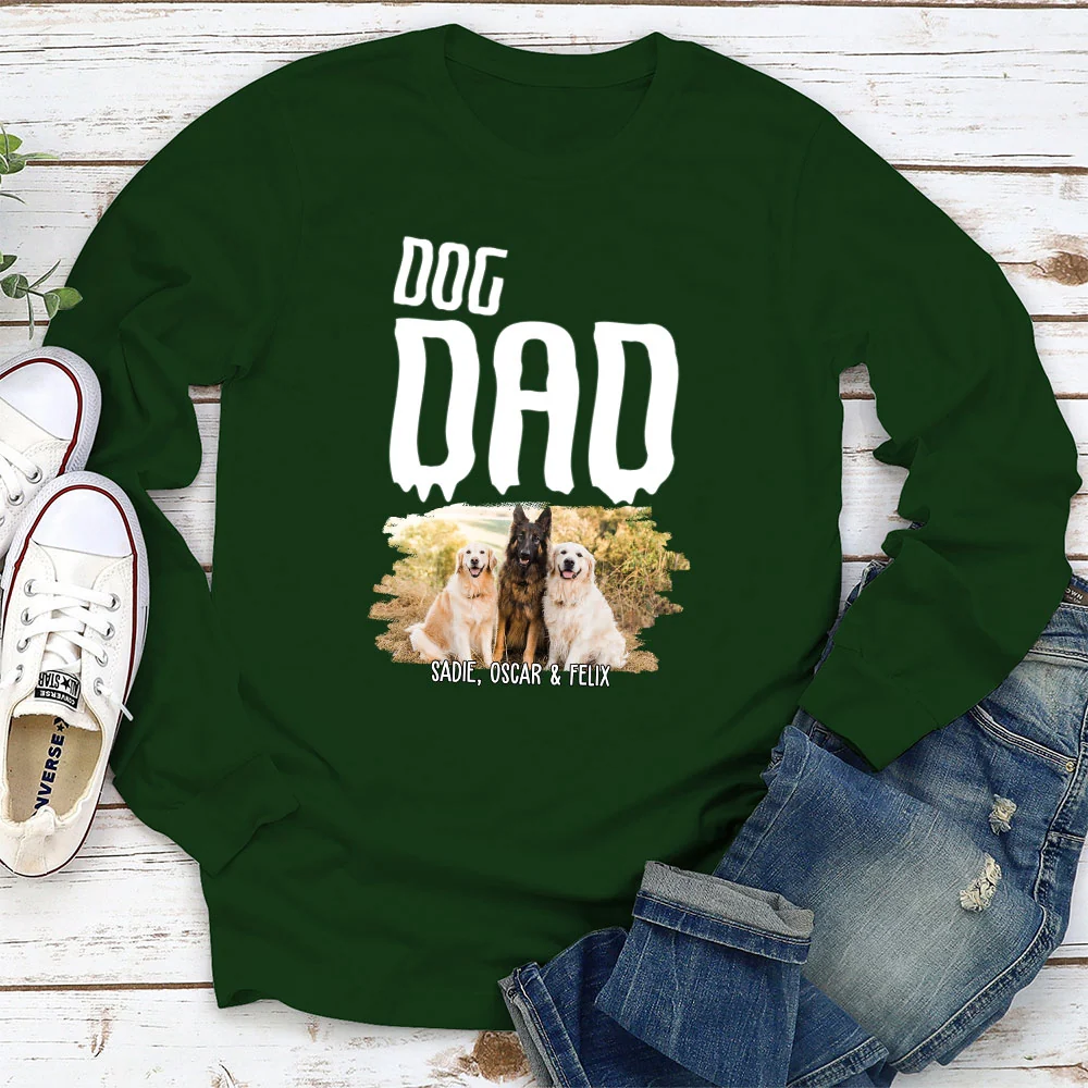 Dog Sleeping On Dad Photo - Personalized Custom Long Sleeve T-Shirt - Image 2