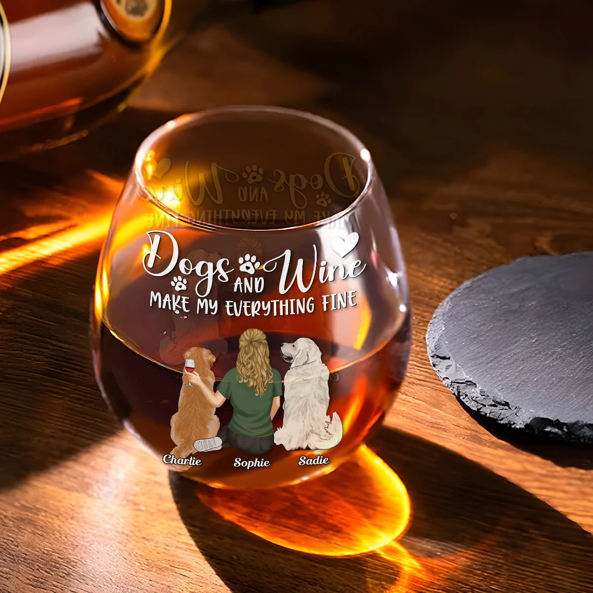 Dogs Make My Everything Fine - Personalized Custom Wine Glass - Image 2