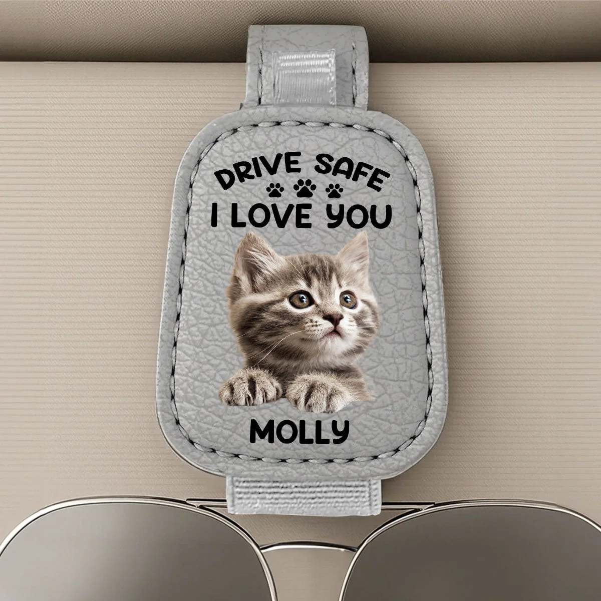 Drive Safe I Woof You Dog Dad - Personalized Custom Sunglasses Holder For Car Visor - Image 6