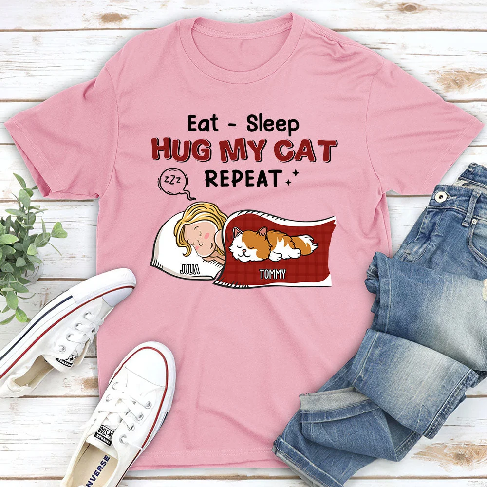 Eat Sleep Hug Cat Repeat - Personalized Custom Unisex T-shirt - Image 4