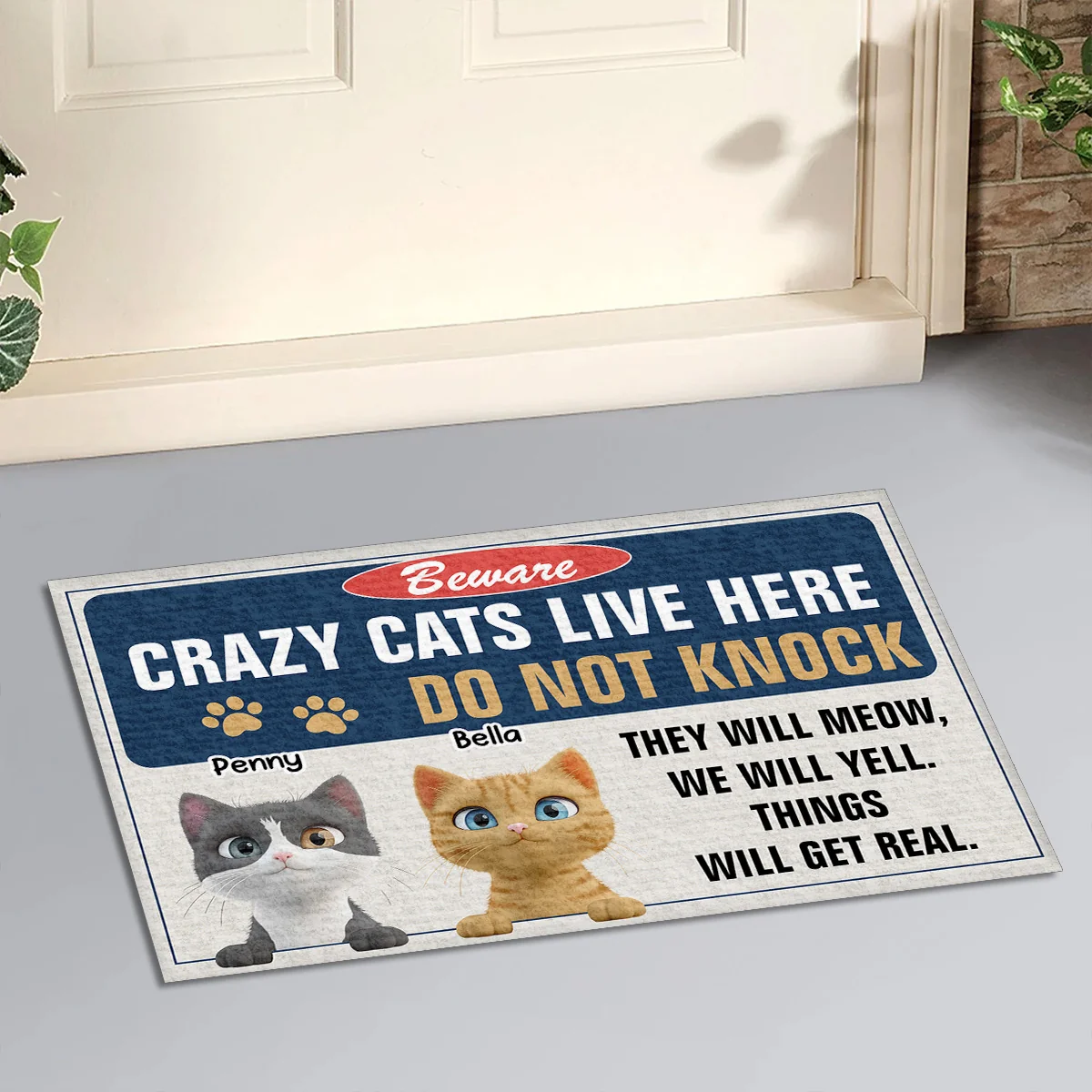 Enter At Your Own Risk Cat Version - Personalized Custom Doormat - Image 3