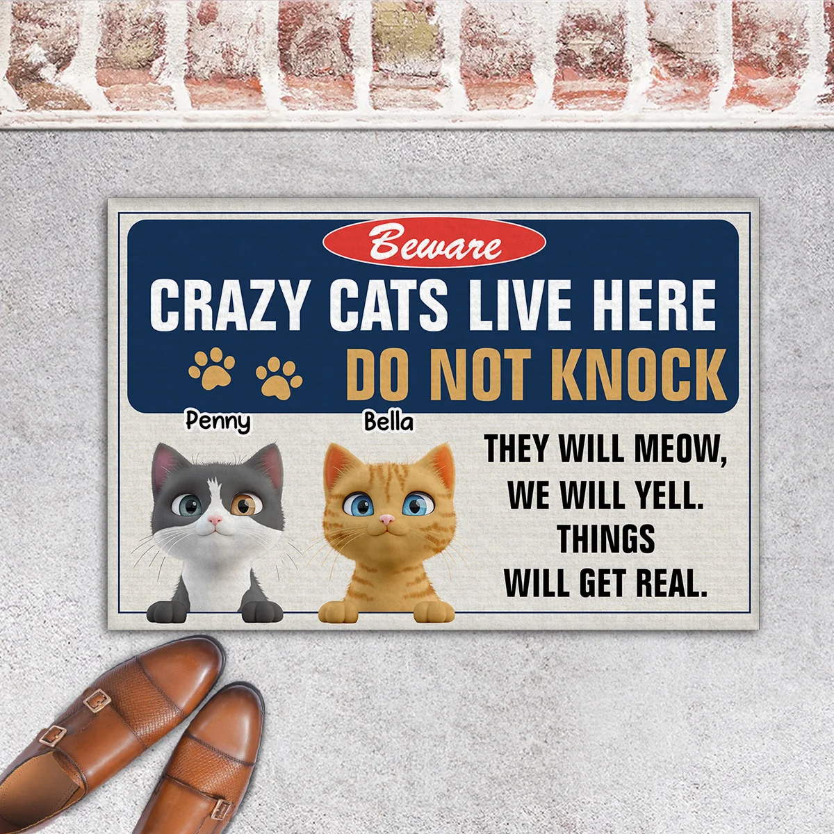 Enter At Your Own Risk Cat Version - Personalized Custom Doormat - Image 4