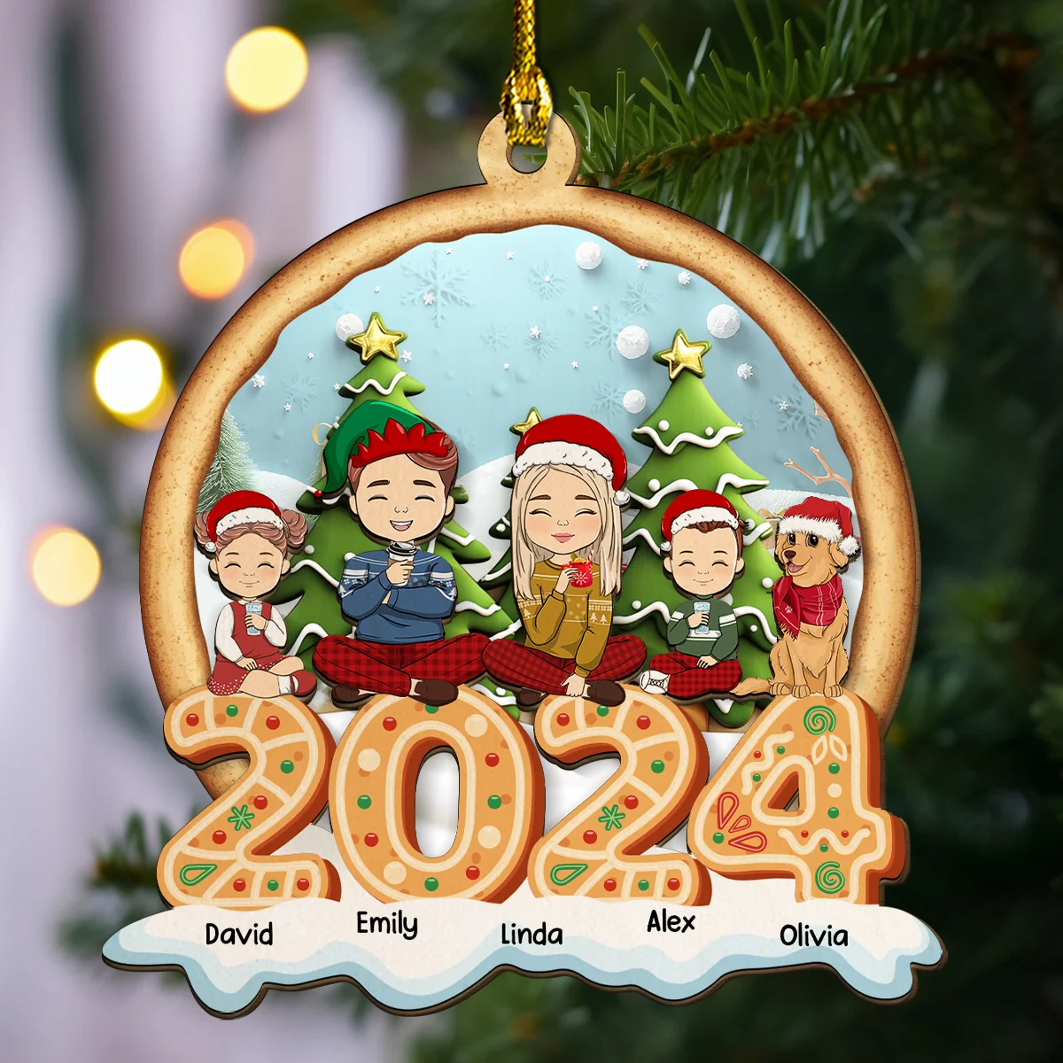 Family Cookies Christmas 2024 - Personalized Custom 2-Layered Wood Ornament - Image 4