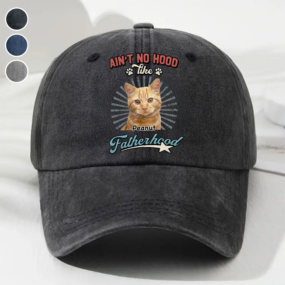 Fatherhood Motherhood Photo - Personalized Custom Vintage Washed Denim Cap