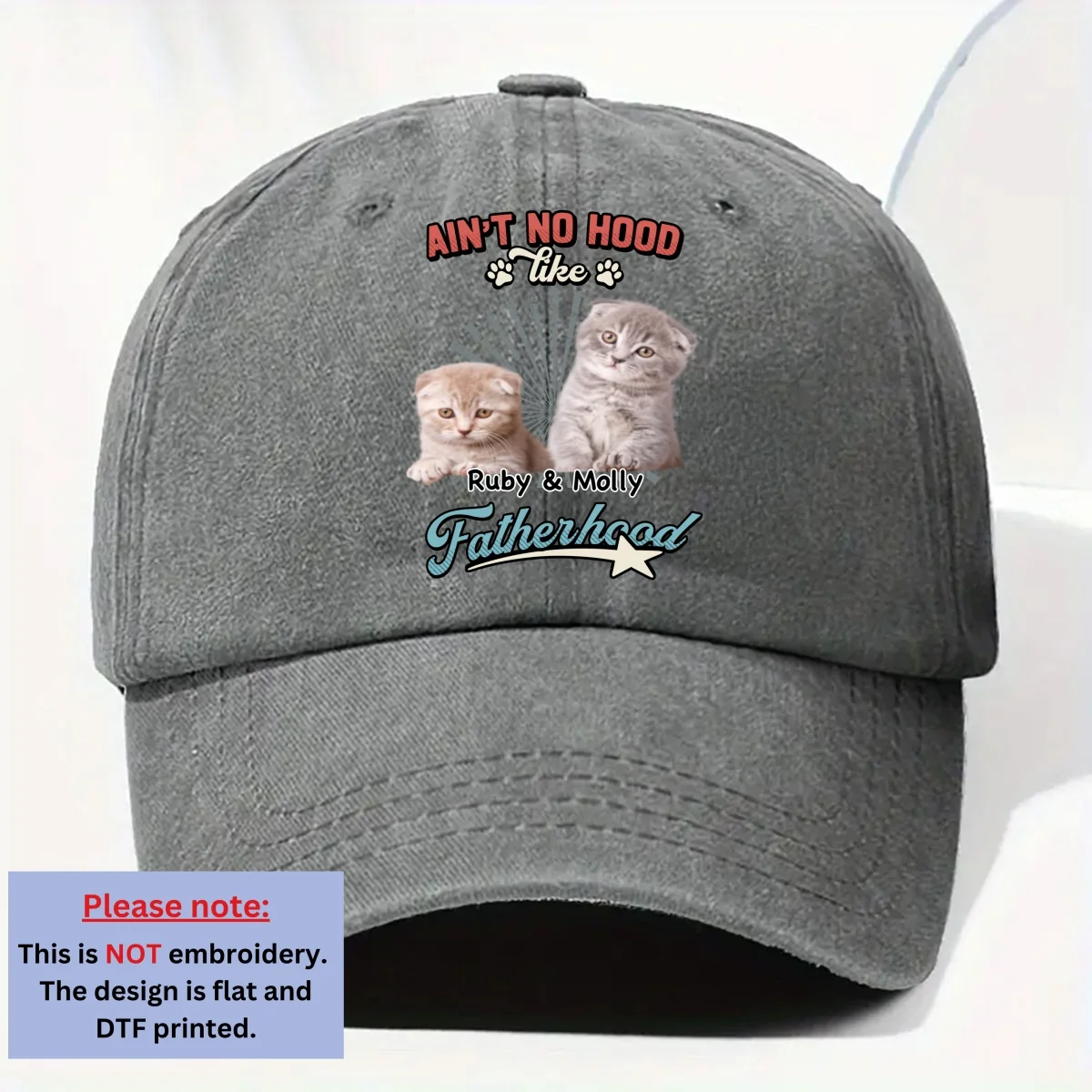 Fatherhood Motherhood Photo - Personalized Custom Vintage Washed Denim Cap - Image 10