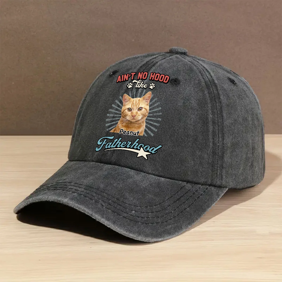 Fatherhood Motherhood Photo - Personalized Custom Vintage Washed Denim Cap - Image 2