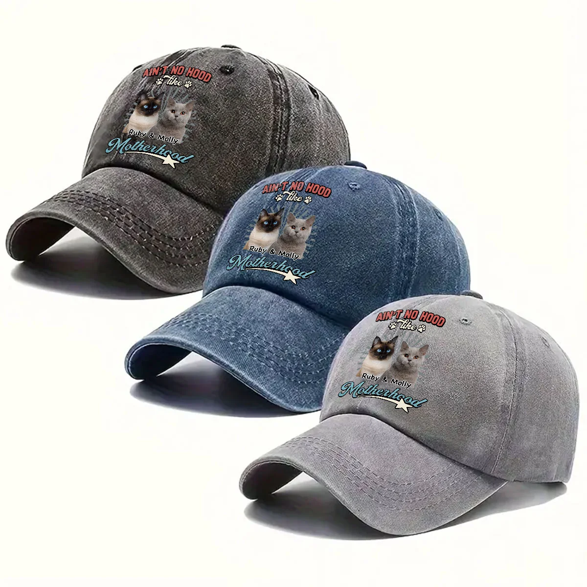 Fatherhood Motherhood Photo - Personalized Custom Vintage Washed Denim Cap - Image 4