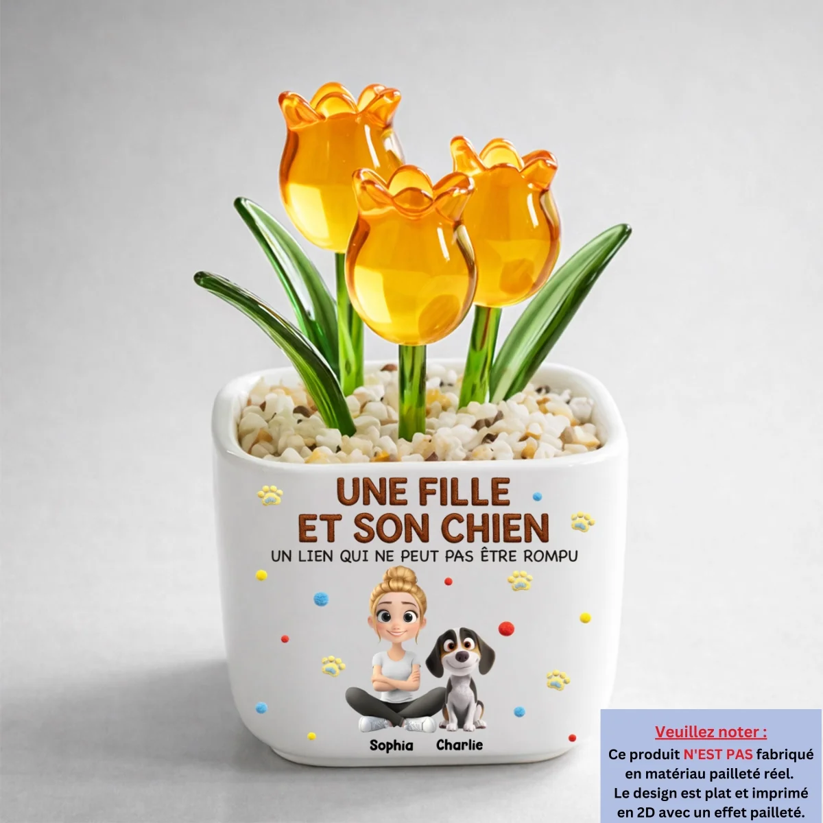 Fille Câline Et Ses Adorables Chiens - Tulipes Éternelles Personnalisées Avec Effet 3D En Verre - Image 10