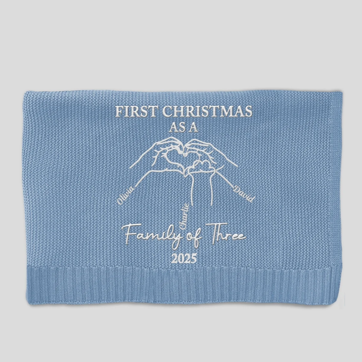 First Christmas Family Of Three - Personalized Custom Embroidered Knitted Baby Blanket - Image 7