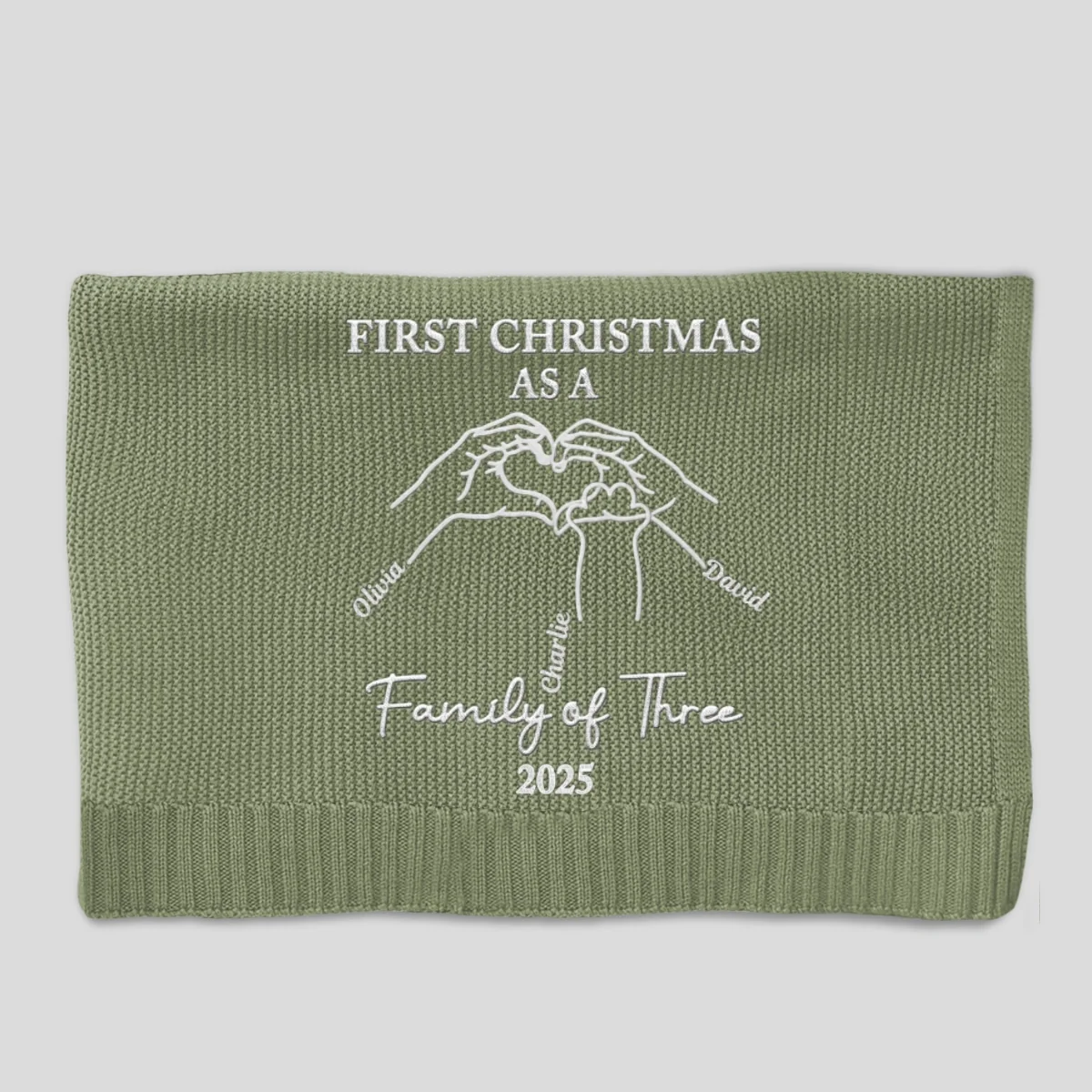 First Christmas Family Of Three - Personalized Custom Embroidered Knitted Baby Blanket - Image 9