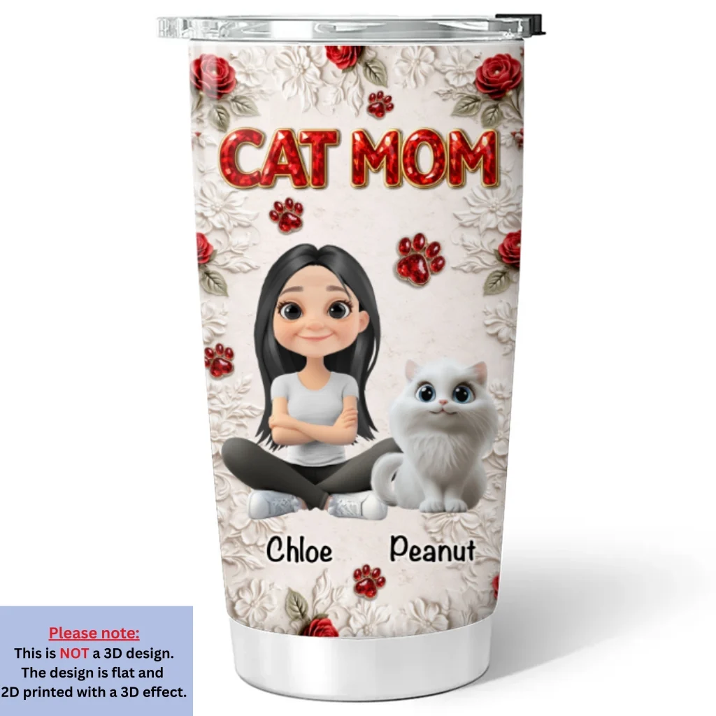 Floral Cat Mom - Personalized Custom 3D Effect Tumbler - Image 6