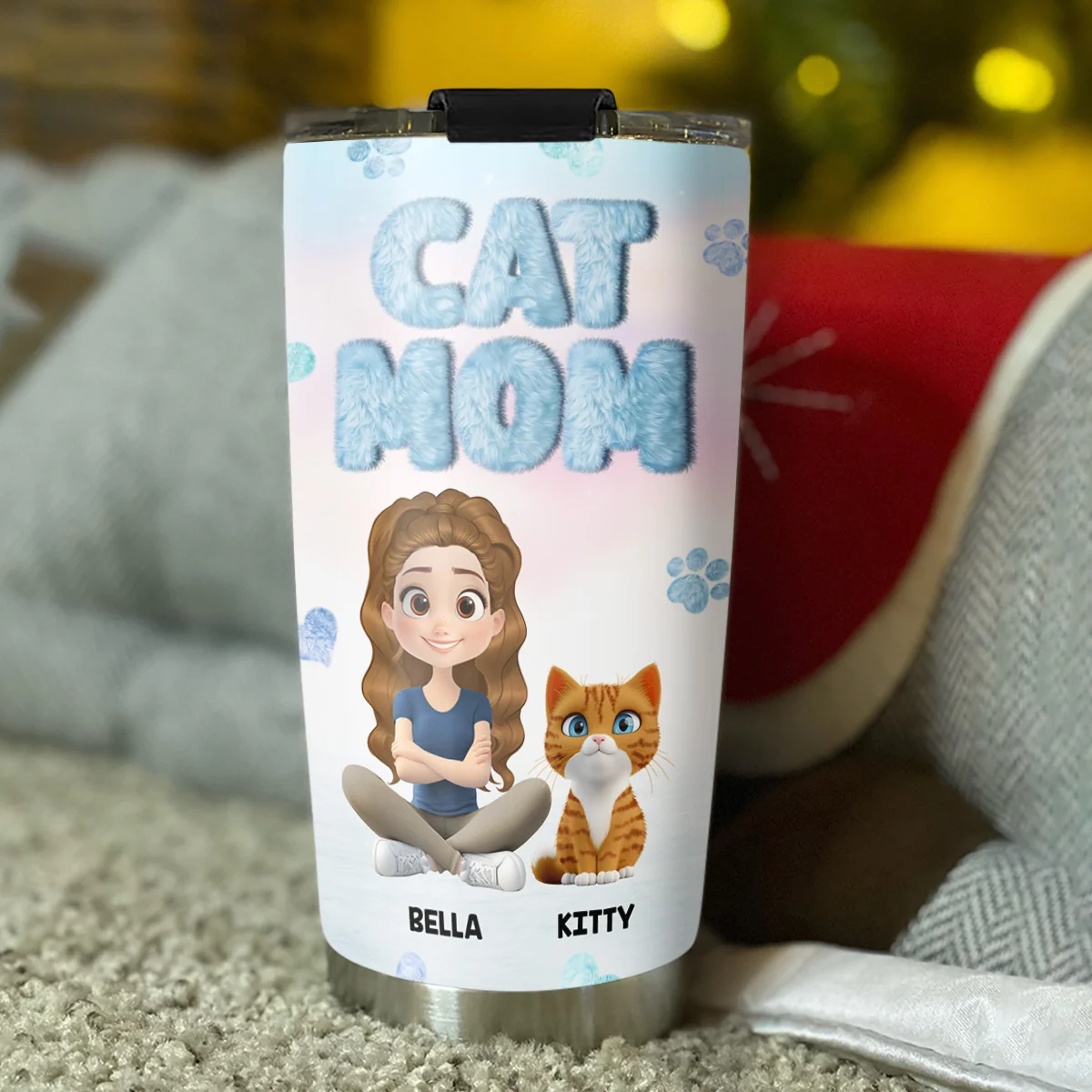 Fluffy Cat Mom - Personalized Custom Tumbler - Image 6