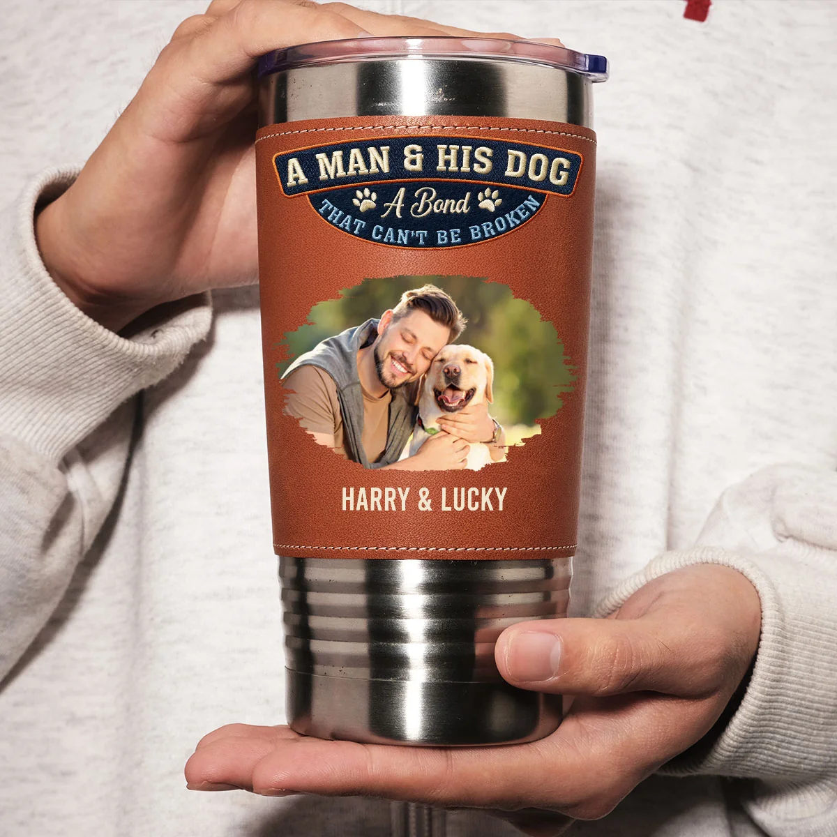 Forever My Dog Photo - Personalized Custom Leather Tumbler