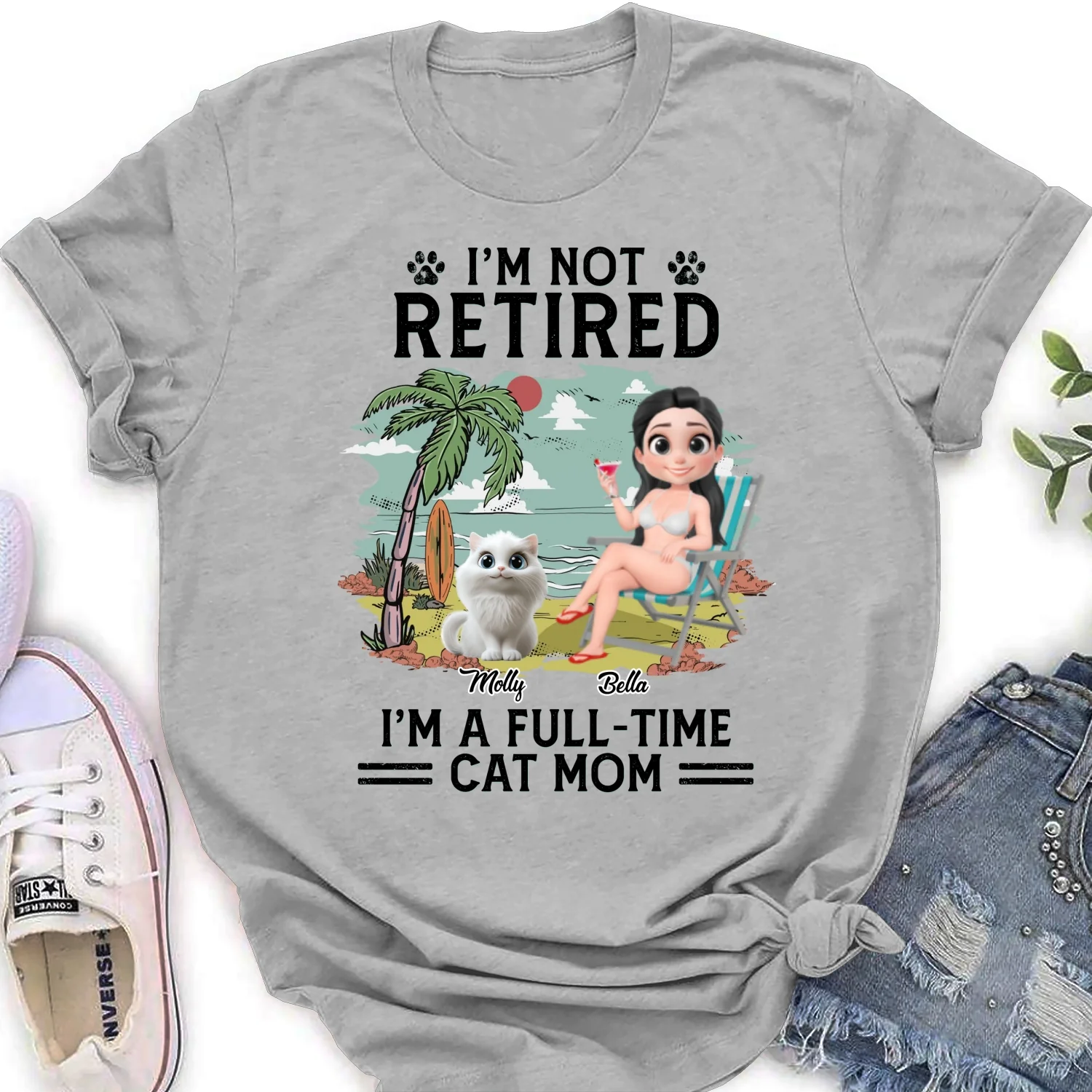 Full-Time Cat Mom Cartoon - Personalized Custom Women's T-Shirt - Image 5