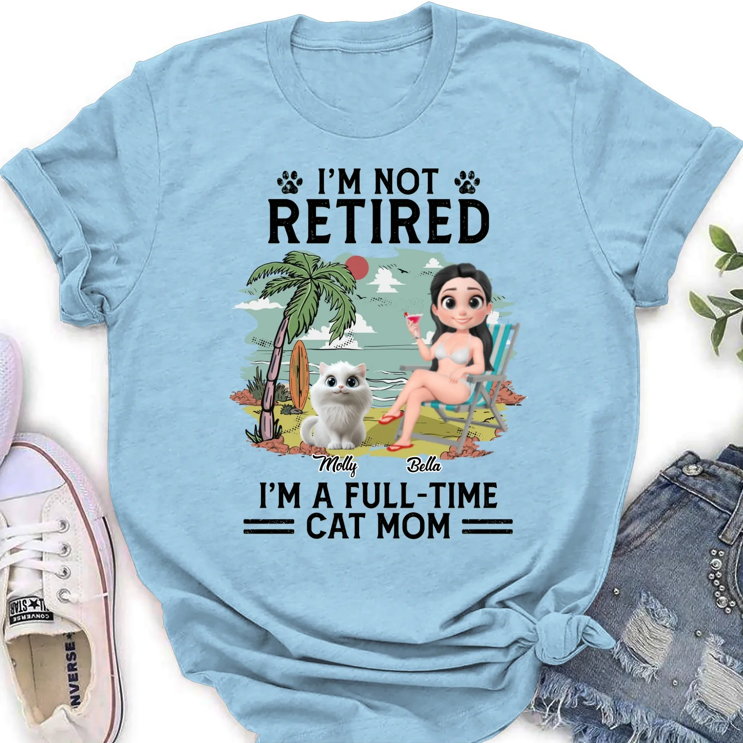 Full-Time Cat Mom Cartoon - Personalized Custom Women's T-Shirt - Image 7
