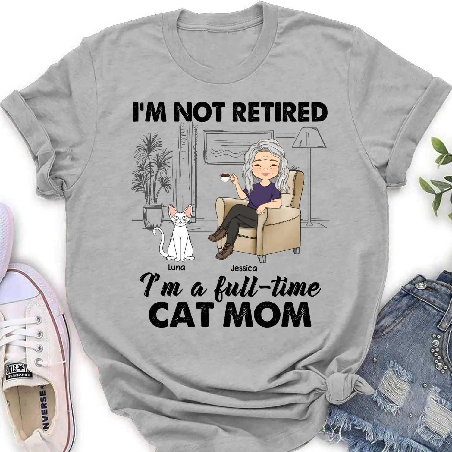 Full-time Cat Mom - Personalized Custom Women's T-Shirt - Image 7
