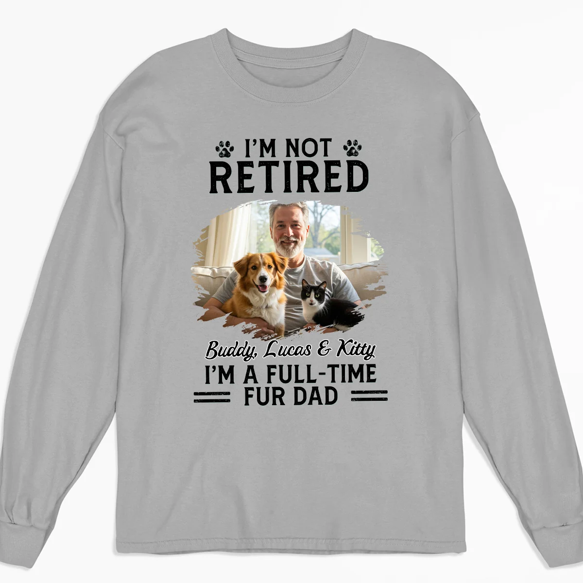 Full-Time Dog Fur Cartoon Photo - Personalized Custom Long Sleeve T-shirt - Image 2
