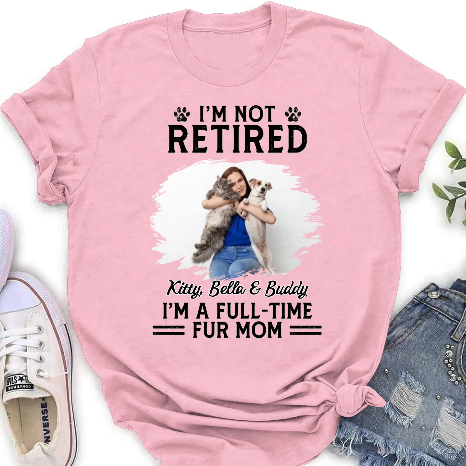 Full-Time Dog Fur Cartoon Photo - Personalized Custom Women's T-Shirt - Image 4