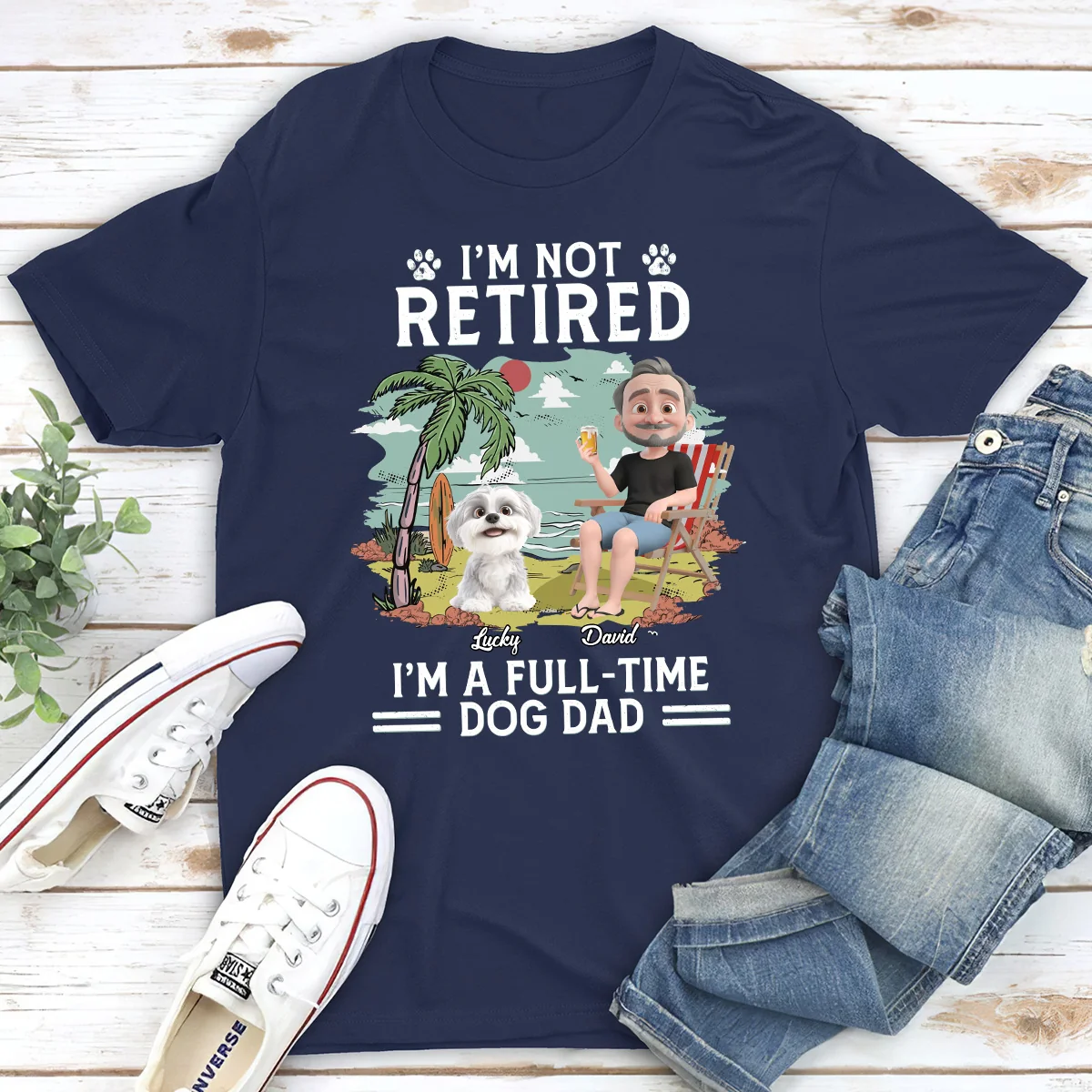 Full-Time Dog Mom Dad Cartoon Dark Version - Personalized Custom Unisex T-Shirt - Image 2