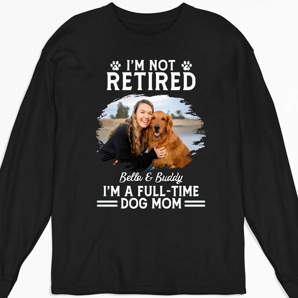 Full-Time Dog Mom Dad Cartoon Dark Version Photo - Personalized Custom Long Sleeve T-Shirt - Image 2