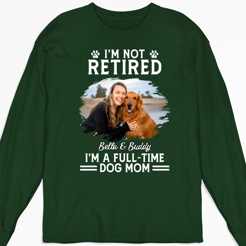 Full-Time Dog Mom Dad Cartoon Dark Version Photo - Personalized Custom Long Sleeve T-Shirt - Image 4