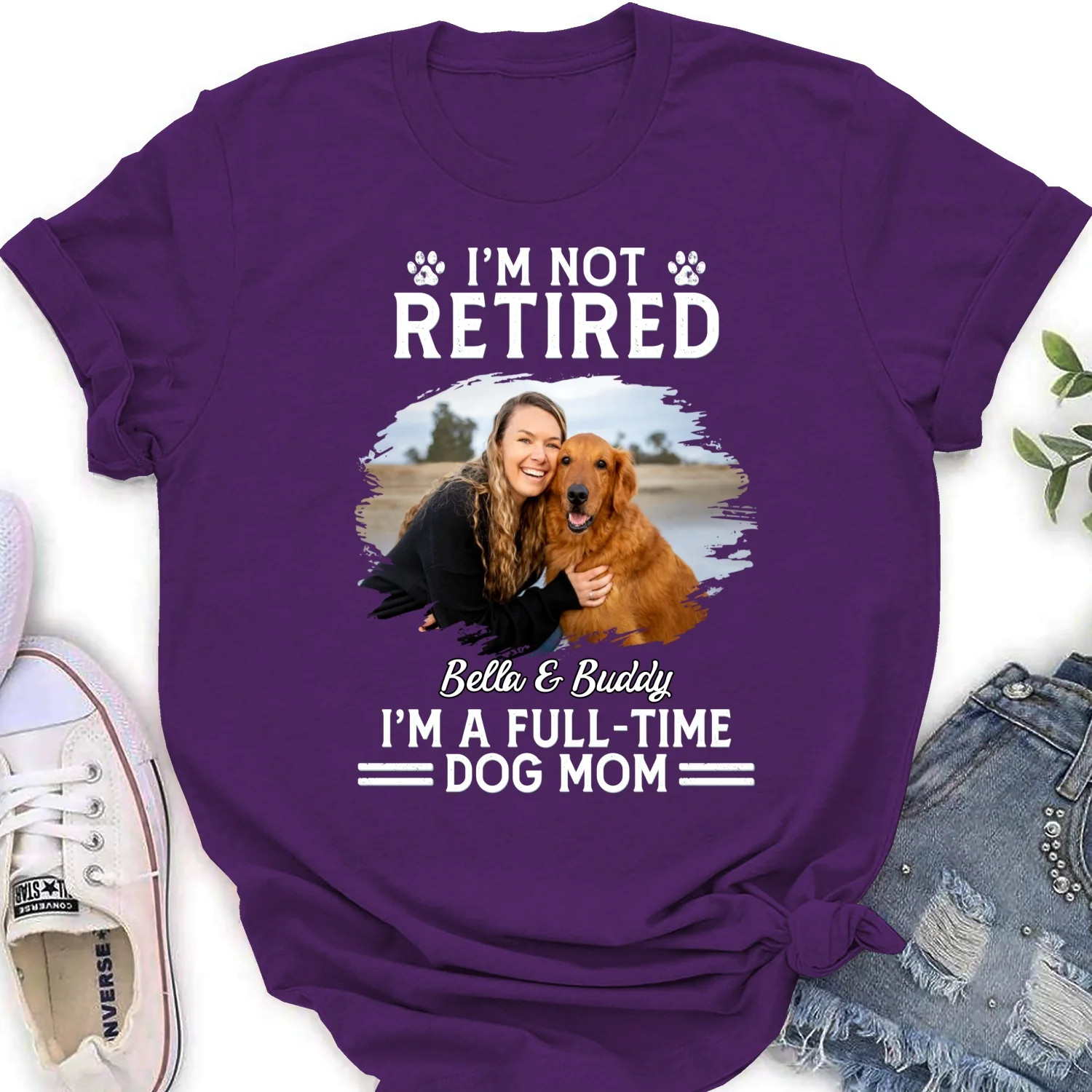 Full-Time Dog Mom Dad Cartoon Dark Version Photo - Personalized Custom Women T-Shirt - Image 6