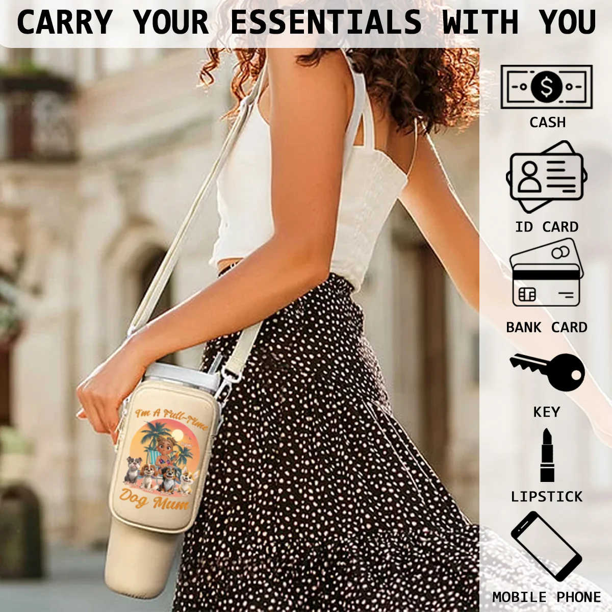 Full Time Dog Mom - Personalized Custom 40oz Water Bottle Carrier Bag - Image 5