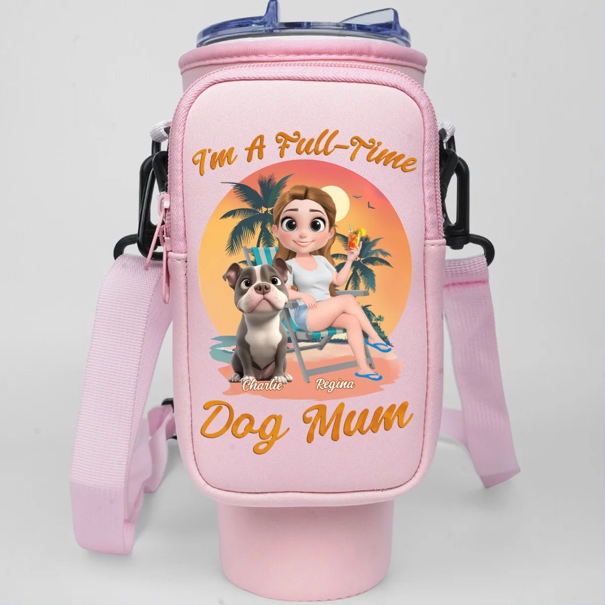 Full Time Dog Mom - Personalized Custom 40oz Water Bottle Carrier Bag - Image 8