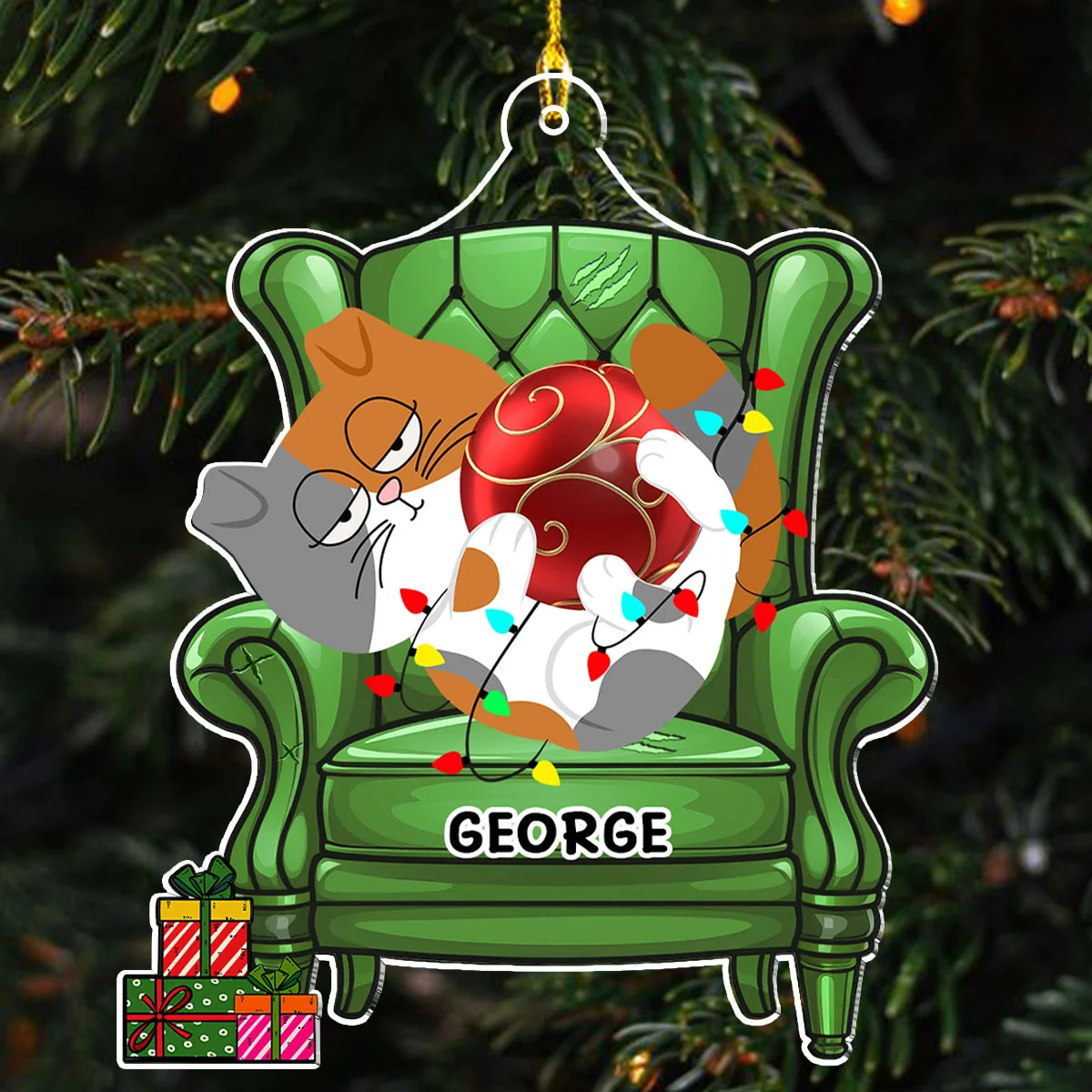 Funny Cat Christmas - Personalized Custom Acrylic Ornament - Image 3