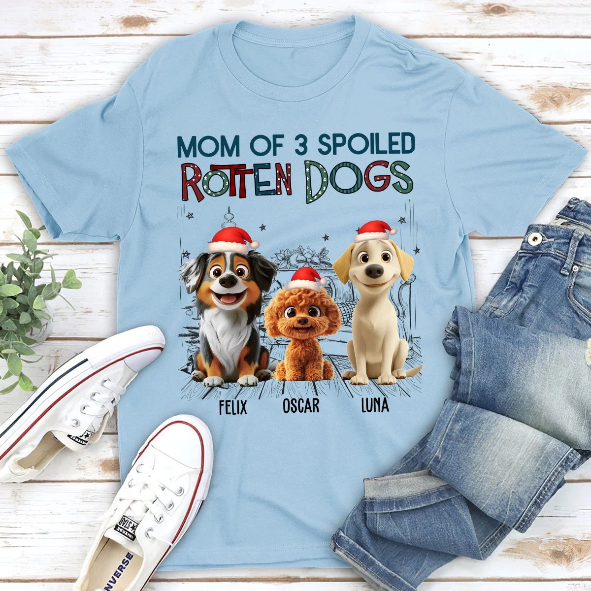 Funny Mom Dad Dog Christmas - Personalized Custom Unisex T-Shirt - Image 3