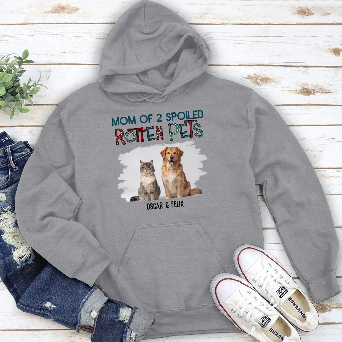 Funny Mom Dad Pet Christmas Photo - Personalized Custom Hoodie - Image 2