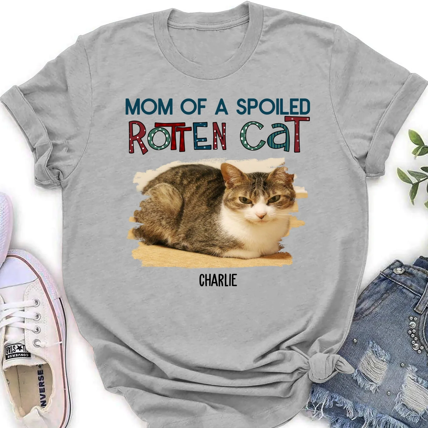 Funny Mom Dad Storybook Cat Photo - Personalized Custom Women's T-Shirt - Image 3