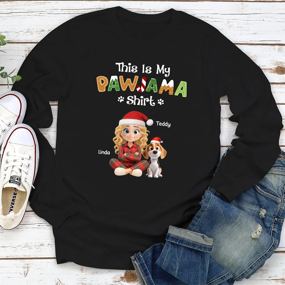 Funny Pawjama Shirt Cartoon - Personalized Custom Long Sleeve T-Shirt - Image 2