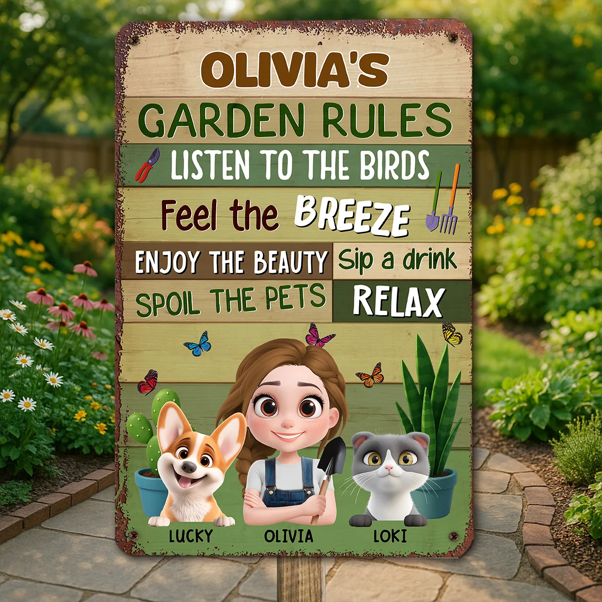 Garden Rule Pet Cartoon - Personalized Custom Metal Sign - Image 3
