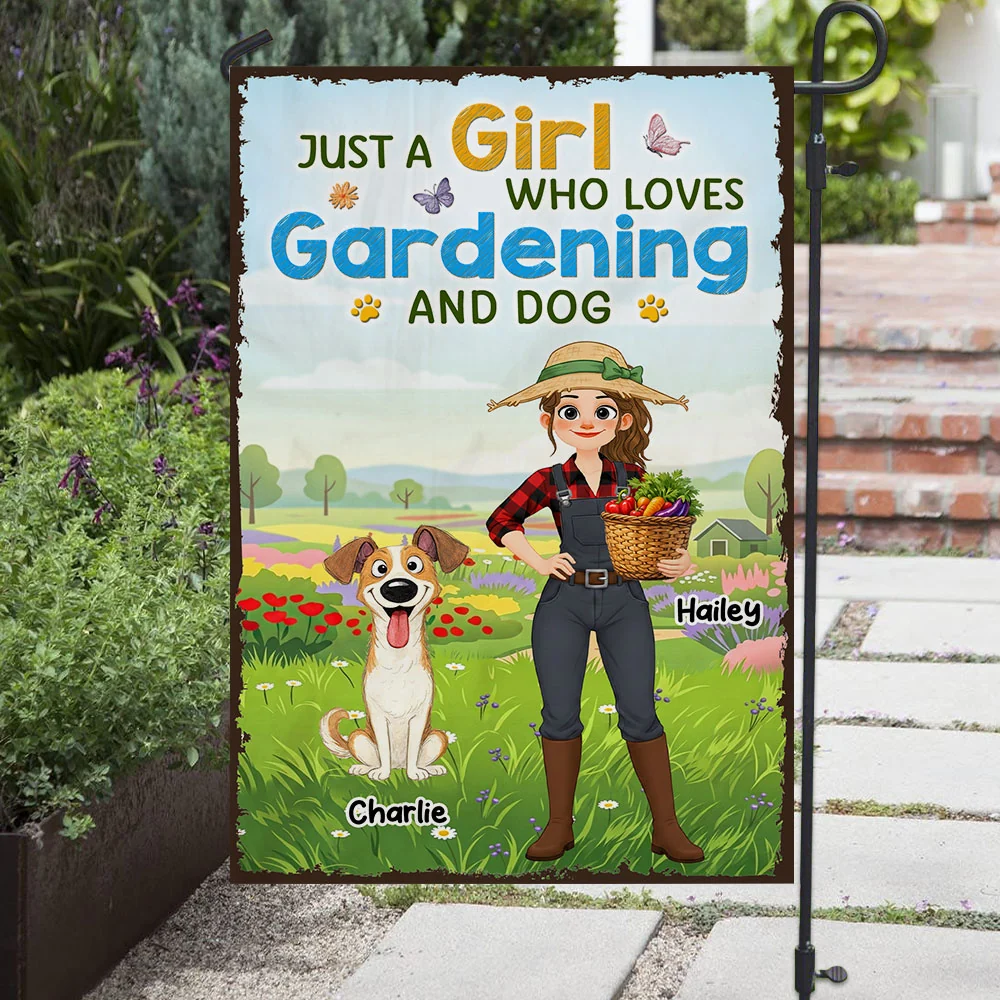 Gardening Dog Lady - Personalized Custom Flag - Image 3